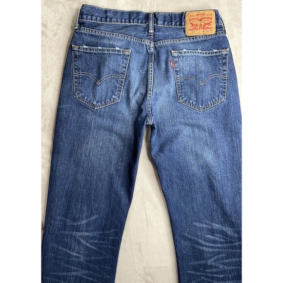 Levi’s 514 Jeans Men 32x34 (Actual 31x33) Blue Straight Distressed Whiskers - Picture 6 of 10